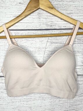 Blush Nude Ribbed Wireless Seamless Padded Bralette Comfort Bra Size Large